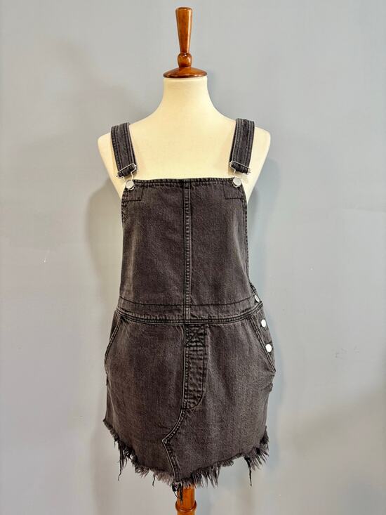 Free People Dresses & Skirts - Free People Ziggy Denim Overall Mini Dress Skirtall Frayed Gray Festival Size 10